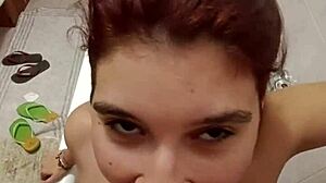 chiara kneels as old master pisses on her huge italian tits