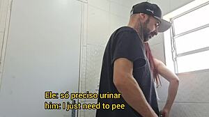 Bathroom worker bends over big brazilian ass for public blowjob fuck