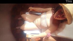 stepmom rests in chair as horny stepson jerks off huge cock and unloads cumshot facial on her big tits face