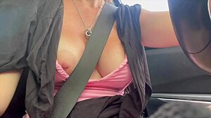 italian milf artemisia flashes huge tits on la car ride with wild nipple tease