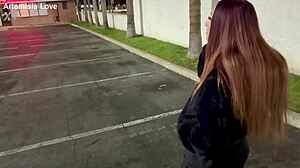 Italian milf Artemisia Love smokes and flashes big tits in car