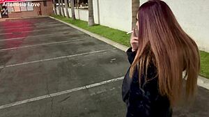 Italian milf Artemisia Love smokes and flashes big tits in car