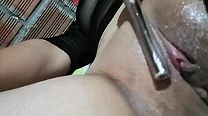Curvy Colombian babysitter masturbates huge tits for boss raise in miniskirt