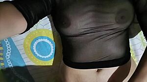 Curvy Colombian babysitter masturbates huge tits for boss raise in miniskirt