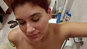 chiara kneels as old master pisses on her huge italian tits