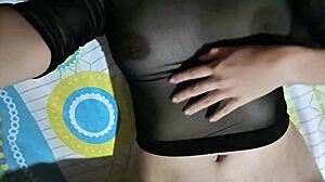 Curvy Colombian babysitter masturbates huge tits for boss raise in miniskirt
