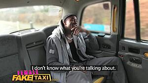 Female fake taxi driver takes big black cock pounding her swollen pussy in backseat