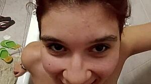 chiara kneels as old master pisses on her huge italian tits