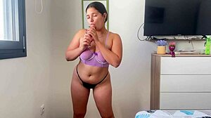 this super horny latina babysitter flashes her wet pussy in the bedroom