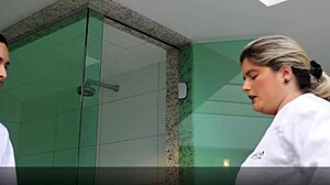 Young stepson pounds busty milf's fat ass right after her shower in see-through red lingerie—full vid!
