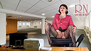 boss can you believe your naked secretary stripping heels off to finger her wet pussy and tits right here?!