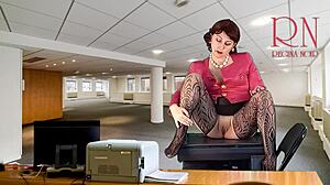 boss can you believe your naked secretary stripping heels off to finger her wet pussy and tits right here?!