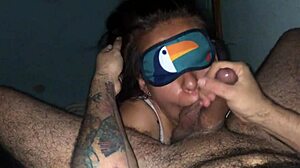 Blindfolded Cock Sucking Slut Deepthroats Big Natural Tits Moaning Lick Balls Humiliation