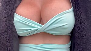 i went on a sexy beach hike flashing my huge italian milf tits close up outdoor
