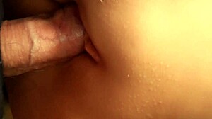 She SLIDES down on that cock after LUBING her big shaved PUSSY up close