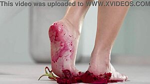 What if petite brunette crushes fruits barefoot then in high heels for 4k footfetish fun?