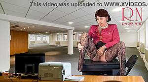 boss can you believe your naked secretary stripping heels off to finger her wet pussy and tits right here?!