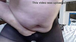 DAWNSKYE CUMS HARD IN BLACK PANTYHOSE WITH BARE TITTIES EXPOSED!