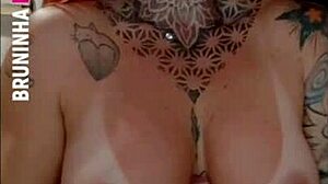 Tattooed brazilian redhead feels wild without panties under dress