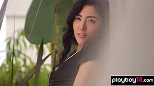 Mischievous Skinny Asian Crystal Wings Strips Naked In Outdoor Shower