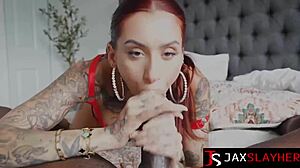 Inked Alby's Big Black Cock Craving Leads to Bent-Over Deepthroat and Rough Pussy Pounding Tease
