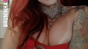 Tattooed brazilian redhead feels wild without panties under dress