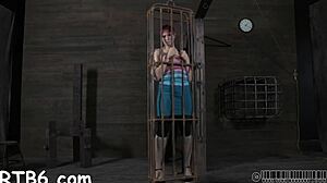 four petite sluts locked in cage get fucked hard to orgasm