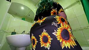 Stepson anally fucks curvy stepmom bathroom suck
