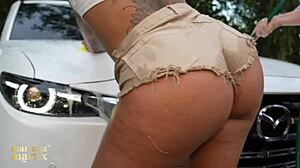 mariana martix and tatiana alvarez grind in colombian car wash lesbian sex