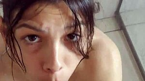 POV deepthroat tempts with wife's submissive throat cum finish