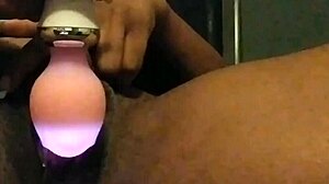 ebony babe fingers her dripping pussy making those wet sounds until she creams and squirts everywhere