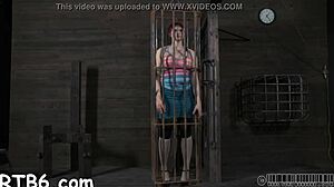 four petite sluts locked in cage get fucked hard to orgasm