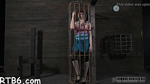 four petite sluts locked in cage get fucked hard to orgasm