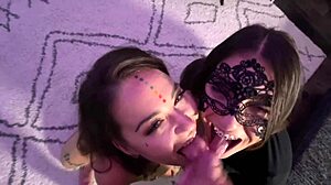Skinny emo brunettes Mari Galore and Yoya Grey share sloppy double blowjob rimming