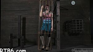 four petite sluts locked in cage get fucked hard to orgasm