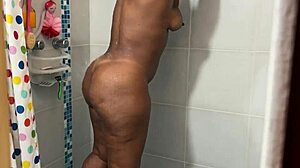 Big ass stepsis bends over in shower for deep pounding and huge cumshot on cheeks