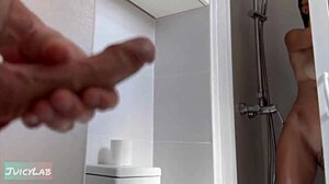 shower catch turns into licking her juicy meaty pussy