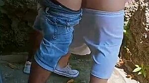 Super horny couple rips clothes for rough outdoor fuck behind abandoned house