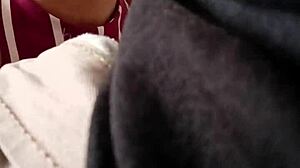 Roommate sneaks blowjob on sister's husband while he films her curvy latina tits close-up!