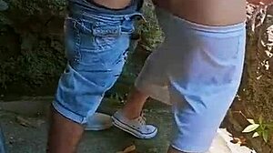 Super horny couple rips clothes for rough outdoor fuck behind abandoned house