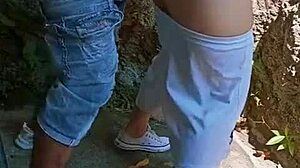 Super horny couple rips clothes for rough outdoor fuck behind abandoned house