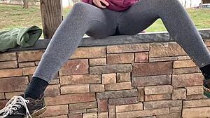 oops teen soaks leggings peeing pussy outdoors who knew? 💦