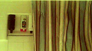 Hairy pussy solo masturbation on toilet in steamy bathroom nude