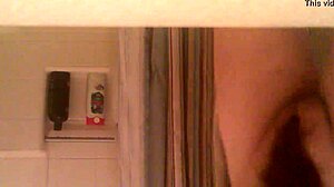 Hairy pussy solo masturbation on toilet in steamy bathroom nude