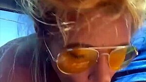 cheating blonde whore deepthroats cock outdoors for daytime facial?