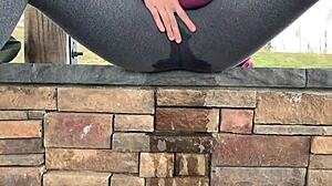 oops teen soaks leggings peeing pussy outdoors who knew? 💦