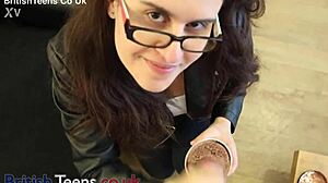 British 18yo emo goth slurps cum topped ice cream in homemade handjob foreplay