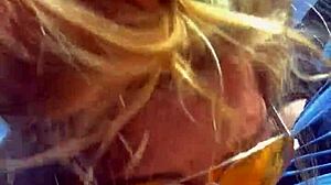 cheating blonde whore deepthroats cock outdoors for daytime facial?