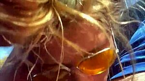 cheating blonde whore deepthroats cock outdoors for daytime facial?