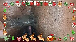 Devout Big Ass Neighbor Sneaks Christmas Fuck with Young Guy Home Alone